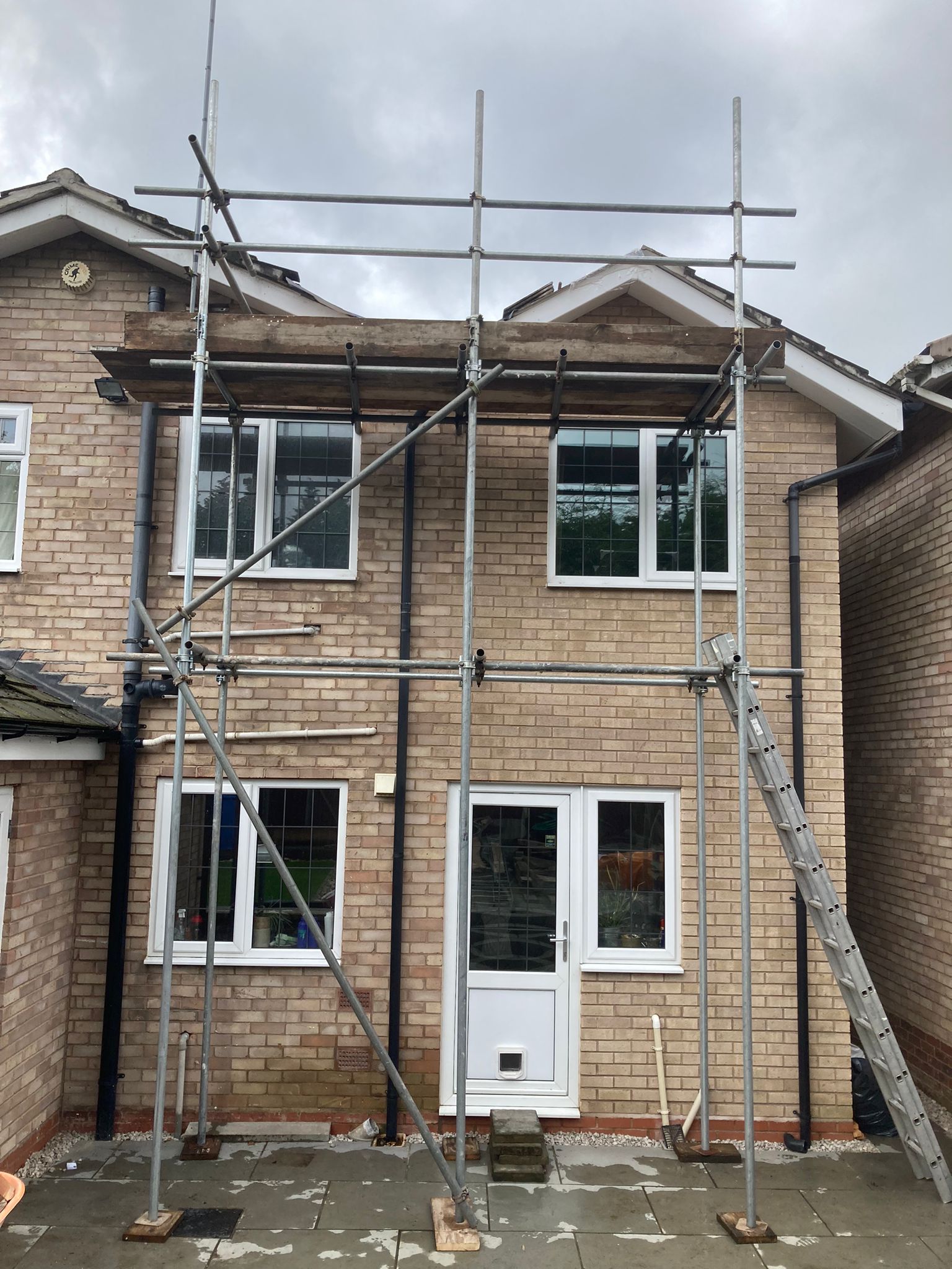 scaffolding at rear of property in Wythall, Bromsgrove